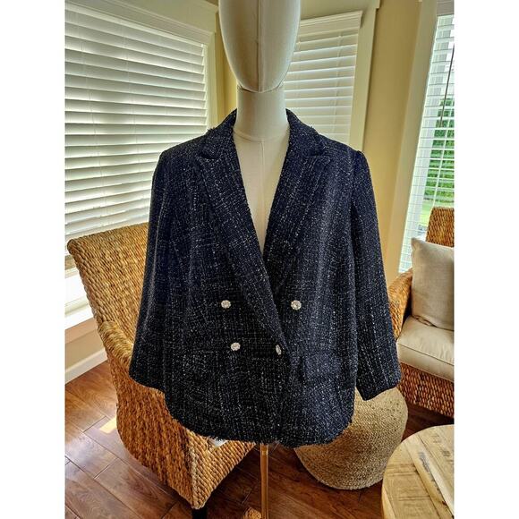 Talbots Metallic Black Fringe Tweed Blazer Women's Size 18WP NWT Career Party - Picture 1 of 16
